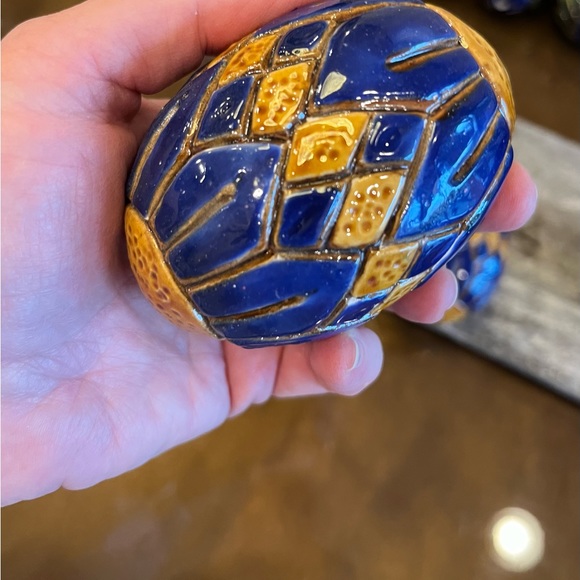 Easter Egg Decor! Ceramic Blue Golden Yellow Geometric Design Light Weight Decor - Picture 5 of 10